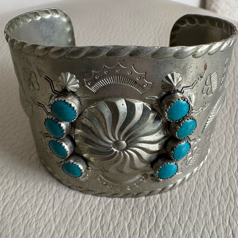 Silver Tone with Faux Turquoise Cuff Bracelet